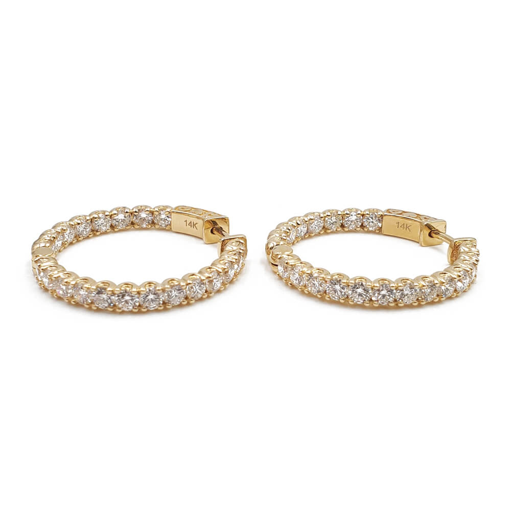 14K Yellow Gold Diamond Inside-Out Hoop Earrings, 4.70 Ctw, 9.50g