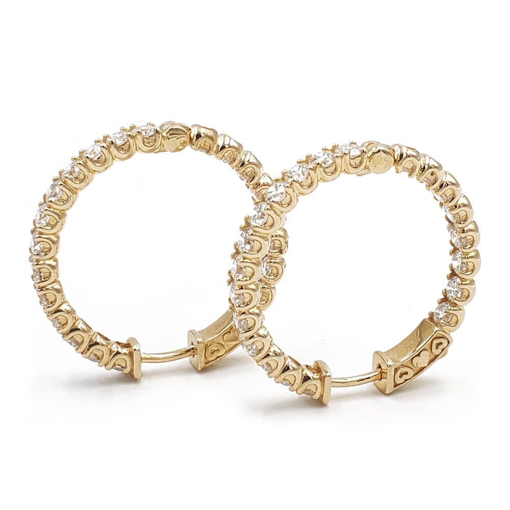 14K Yellow Gold Diamond Inside-Out Hoop Earrings, 4.70 Ctw, 9.50g