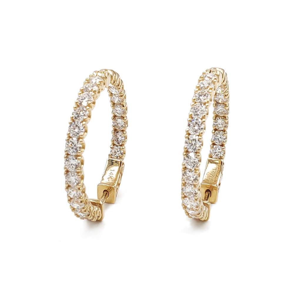 14K Yellow Gold Diamond Inside-Out Hoop Earrings, 4.70 Ctw, 9.50g