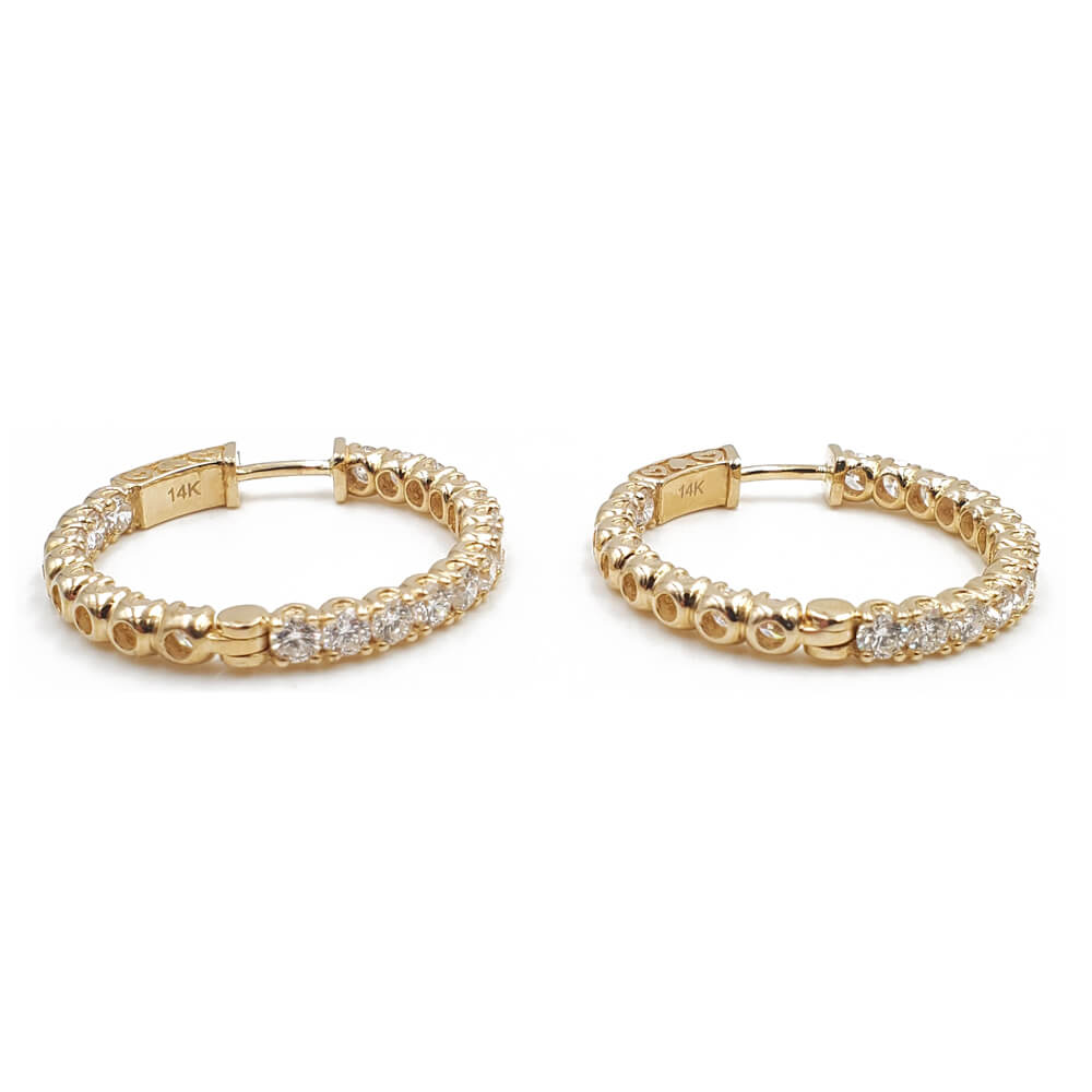 14K Yellow Gold Diamond Inside-Out Hoop Earrings, 4.70 Ctw, 9.50g