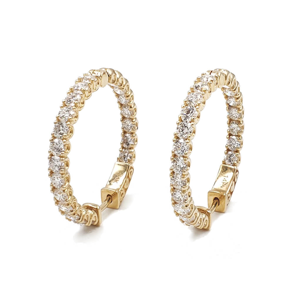 14K Yellow Gold Diamond Inside-Out Hoop Earrings, 4.70 Ctw, 9.50g
