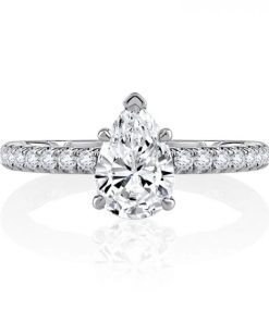 A.JAFFE 18K White Gold Quilted Pear Shape Center Engagement Ring ME2309Q/192