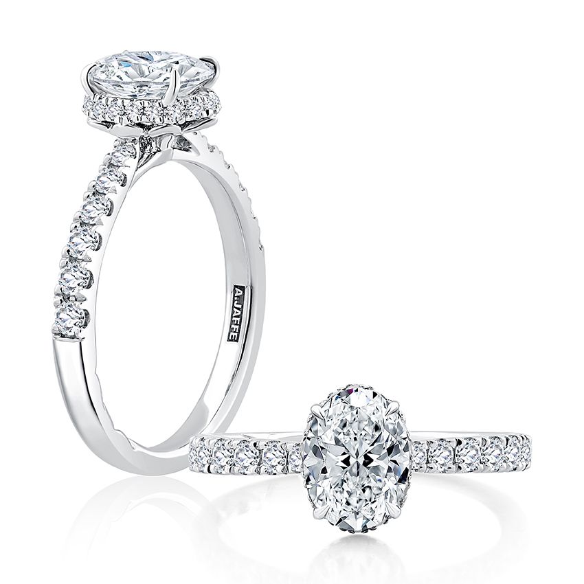 A.JAFFE 18K White Gold Oval Center Engagement Ring MECOV2739/197B
