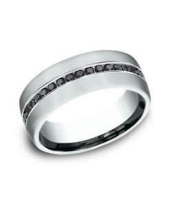 14K White Gold Satin finish 7.5mm Black Diamond Men's Wedding Band CF71755114KW10