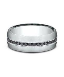 14K White Gold Satin finish 7.5mm Black Diamond Men's Wedding Band CF71755114KW10