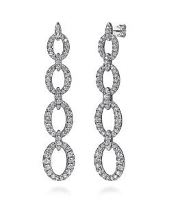 Gabriel 14K White Gold Graduating Diamond Link Stud Drop Earrings EG15220W45JJ