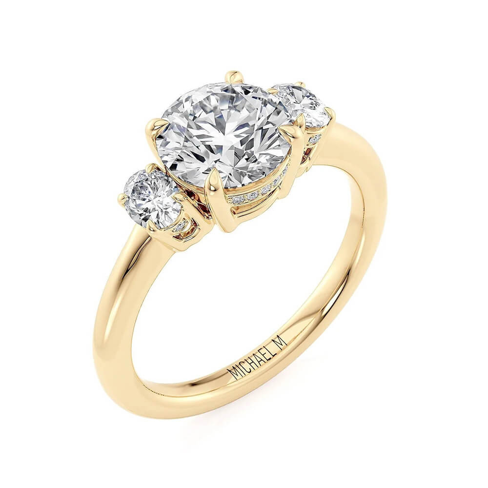 Michael M Trinity 18K Yellow Gold Three Stone Engagement Ring R806-1.5