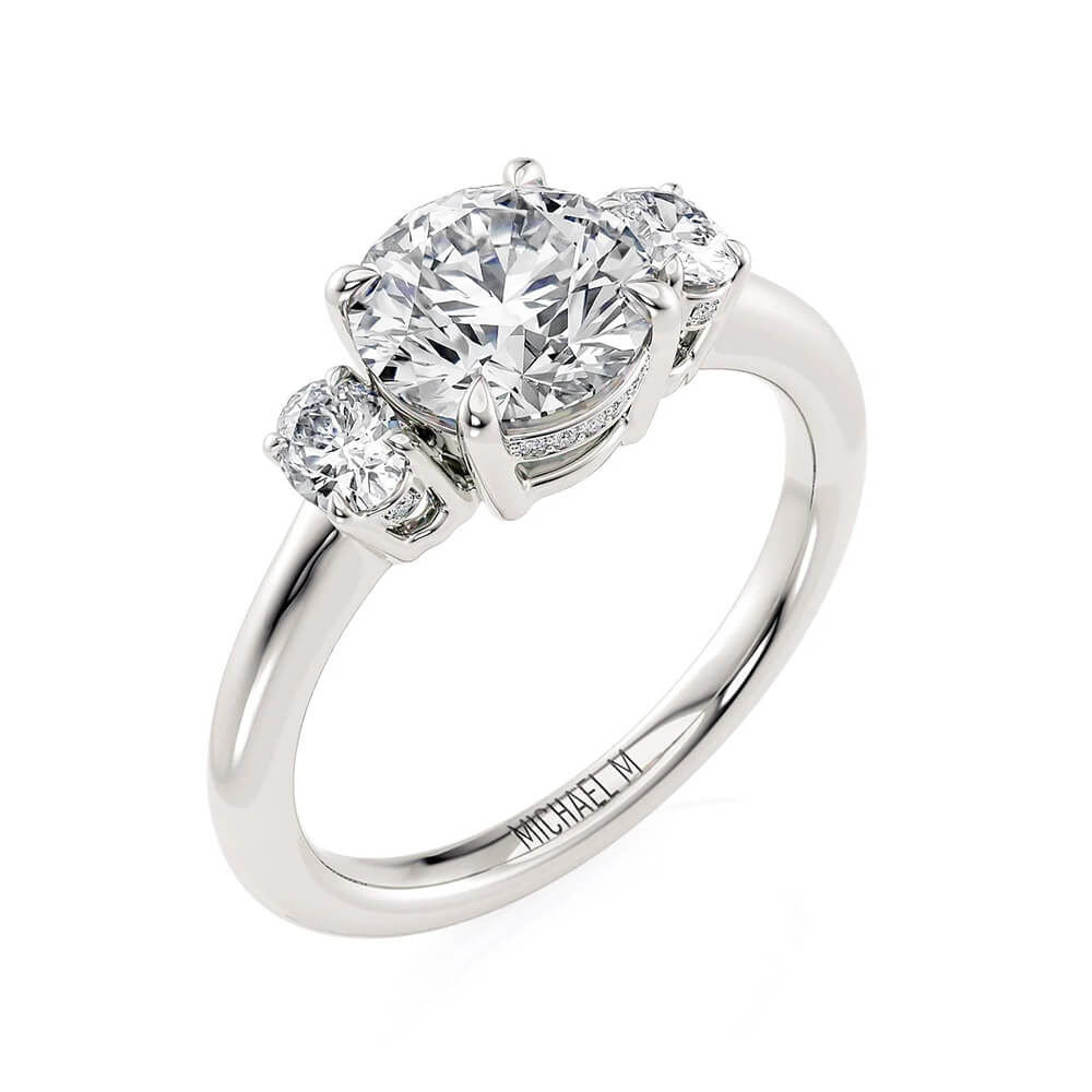 Michael M Trinity 18K White Gold Three Stone Engagement Ring R806-1.5