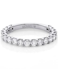 Michael M Ladies 18K White Gold 3/4 Way Diamond Wedding Band R801B