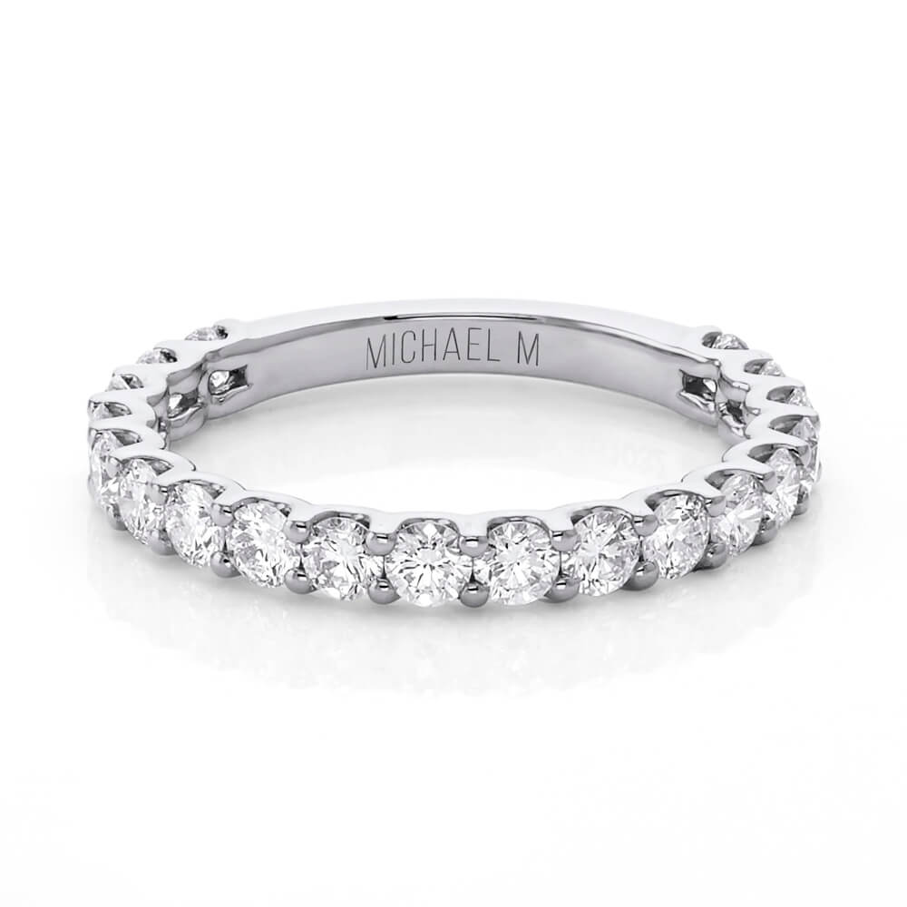 Michael M Ladies 18K White Gold 3/4 Way Diamond Wedding Band R801B