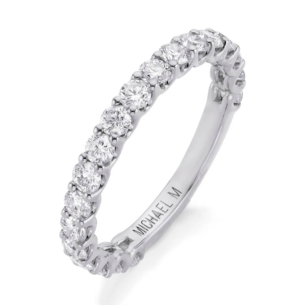 Michael M Ladies 18K White Gold 3/4 Way Diamond Wedding Band R801B