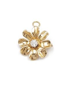 14K Yellow Gold Diamond Flower Design Pin / Pendant