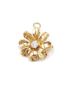 14K Yellow Gold Diamond Flower Design Pin / Pendant