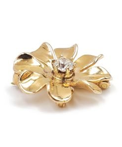14K Yellow Gold Diamond Flower Design Pin / Pendant