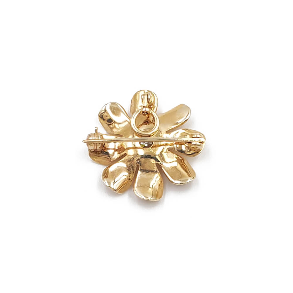 14K Yellow Gold Diamond Flower Design Pin / Pendant