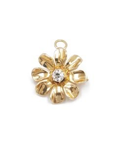 14K Yellow Gold Diamond Flower Design Brooch or Pendant
