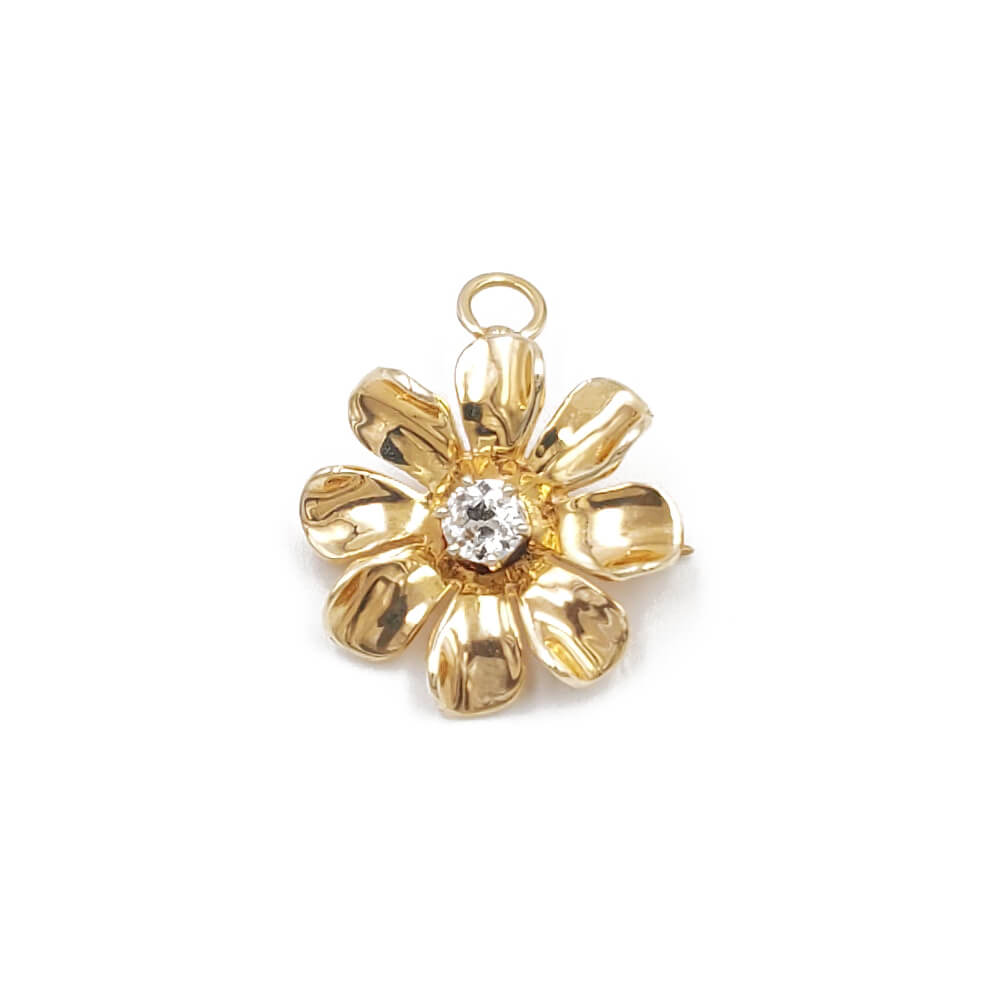 14K Yellow Gold Diamond Flower Design Brooch or Pendant