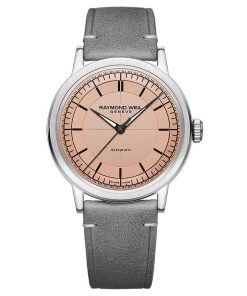 Raymond Weil Millesime Men's Automatic Salmon Sector Dial Grey Leather Strap Watch 2925-STC-80001