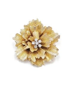 Estate Dan Frere 14K Yellow Gold Diamond Flower Brooch