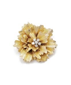 Dan Frere 14K Yellow Gold Diamond Flower Brooch