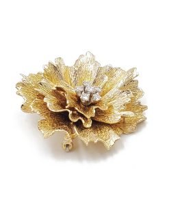Estate Dan Frere 14K Yellow Gold Diamond Flower Brooch