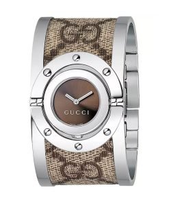 Gucci 112 Twirl stainless steel and canvas bangle women's watch YA112425