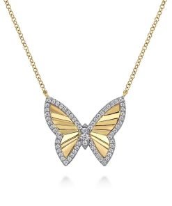 Gabriel 14K White and Yellow Gold Diamond Cut Butterfly Necklace NK7557M45JJ
