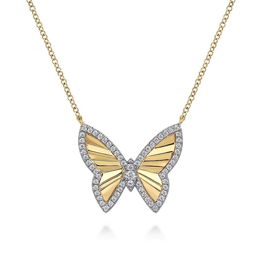 Gabriel 14K White and Yellow Gold Diamond Cut Butterfly Necklace NK7557M45JJ
