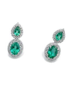 14K White Gold Diamond and Emerald Earrings