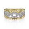 Gabriel 14K White-Yellow Gold Pave Diamond Link and Bujukan Bead Ring LR51783M45JJ
