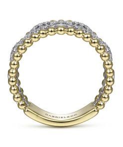 Gabriel 14K White-Yellow Gold Pave Diamond Link and Bujukan Bead Ring LR51783M45JJ