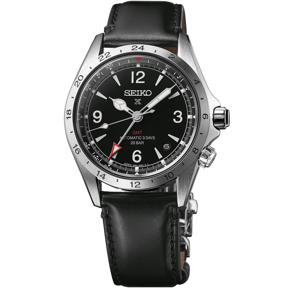 Seiko Prospex Alpinist GMT Black Dial Black Leather Strap Men's Watch SPB379