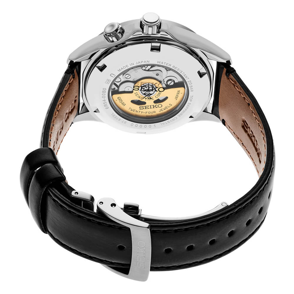 Seiko Prospex Alpinist GMT Black Dial Black Leather Strap Men's Watch SPB379