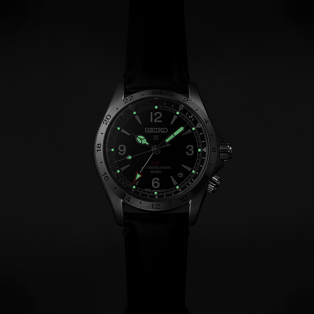 Seiko Prospex Alpinist GMT Black Dial Black Leather Strap Men's Watch SPB379