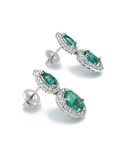 14K White Gold Diamond and Emerald Earrings