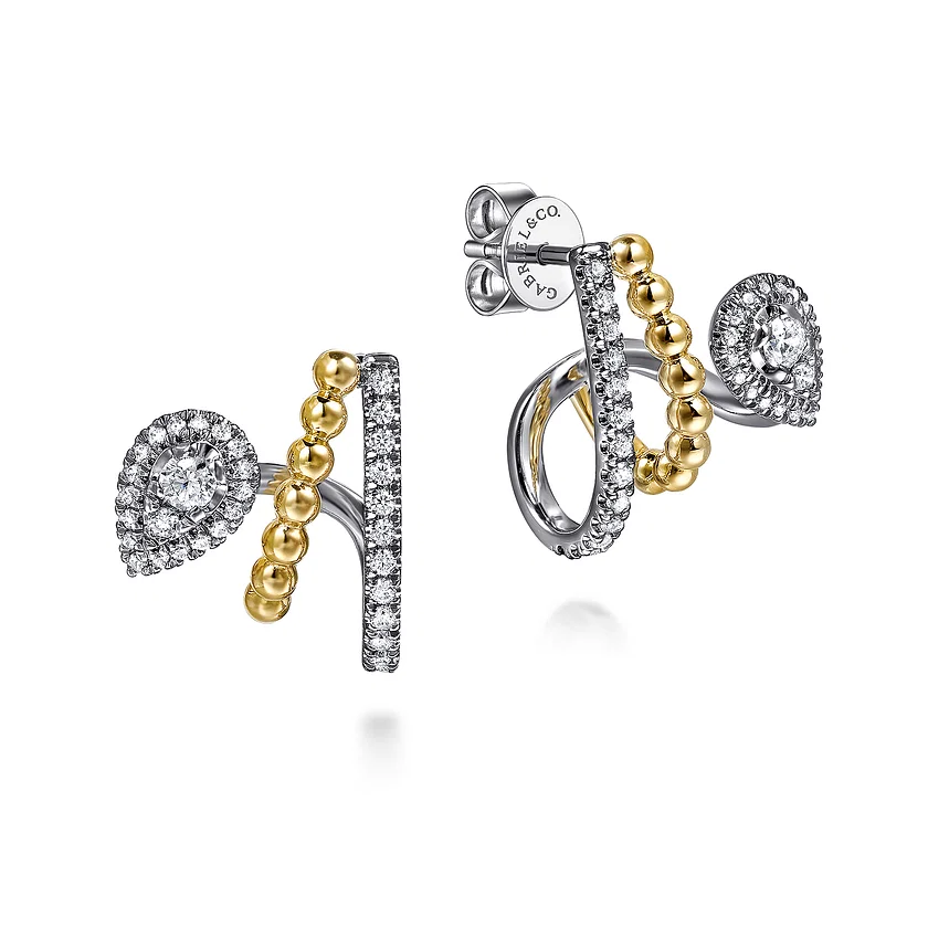 Gabriel 14K White and Yellow Gold Bujukan Diamond J Hoop Stud Earrings EG15312M45JJ