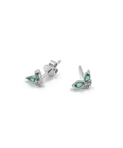 14K White Gold Emerald and Diamond Butterfly Stud Earrings