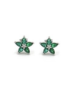 14K White Gold Emerald and Diamond Stud Earrings
