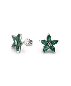 14K White Gold Emerald and Diamond Stud Earrings
