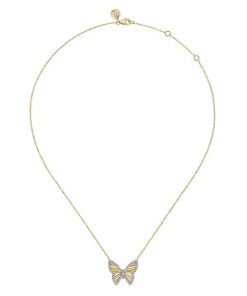 Gabriel 14K White and Yellow Gold Diamond Cut Butterfly Necklace NK7557M45JJ