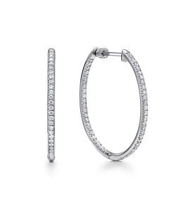 Gabriel 14K White Gold Micro Pave 30mm Round Inside Out Diamond Hoop Earrings EG10855W45JJ