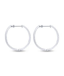 Gabriel 14K White Gold Micro Pave 30mm Round Inside Out Diamond Hoop Earrings EG10855W45JJ