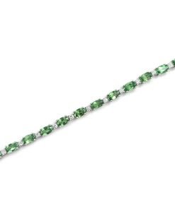 14K White Gold Diamond and Tsavorite Garnet Gemstone Tennis Bracelet