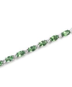 14K White Gold Diamond and Tsavorite Garnet Gemstone Tennis Bracelet