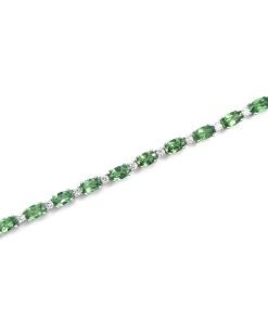 14K White Gold Diamond and Tsavorite Garnet Gemstone Tennis Bracelet