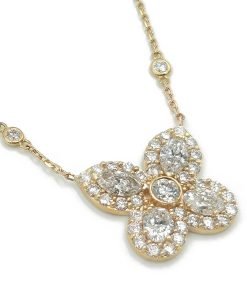 14K Yellow Gold Flower Design Diamond Pendant Necklace