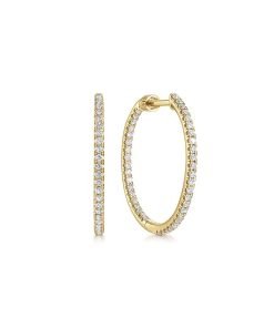 Gabriel 14K Yellow Gold 20mm Round Inside Out Diamond Hoop Earrings EG13460Y45JJ