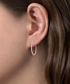 Gabriel 14K Yellow Gold 20mm Round Inside Out Diamond Hoop Earrings EG13460Y45JJ