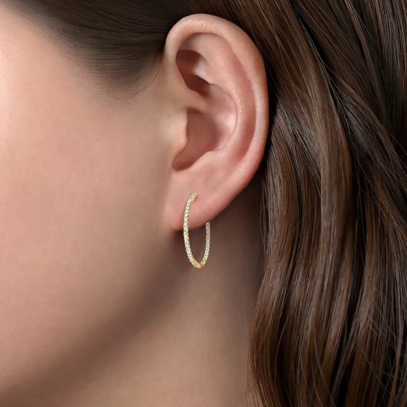 Gabriel 14K Yellow Gold 20mm Round Inside Out Diamond Hoop Earrings EG13460Y45JJ