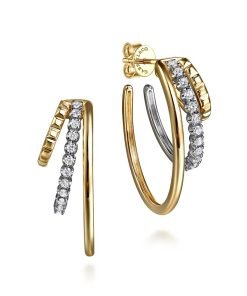 Gabriel 14K White Yellow Gold Diamond Three Row J Hoop Stud Earrings EG15353M45JJ